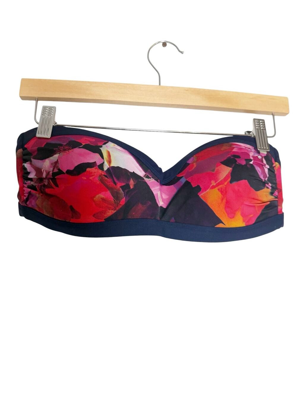 Athleta Red Mystique Strapless Navy Colorful Print 2 Piece Bikini Swimsuit Set M